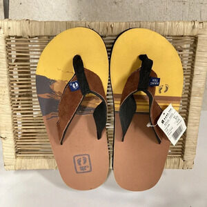 Hang Ten Men's Flip Flops, Size 8, Suede Leather Upper, Brown/Gold, New w Tags